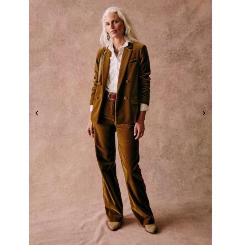 Sezane Suit Set Martin Curry Pantalon Blazer Velvet Tan Women US Sz‎ 4 2 Piece